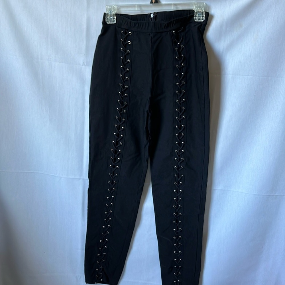 Fashion Nova Black Lace Up Front Stretch Pants Size 8 Clubwear
